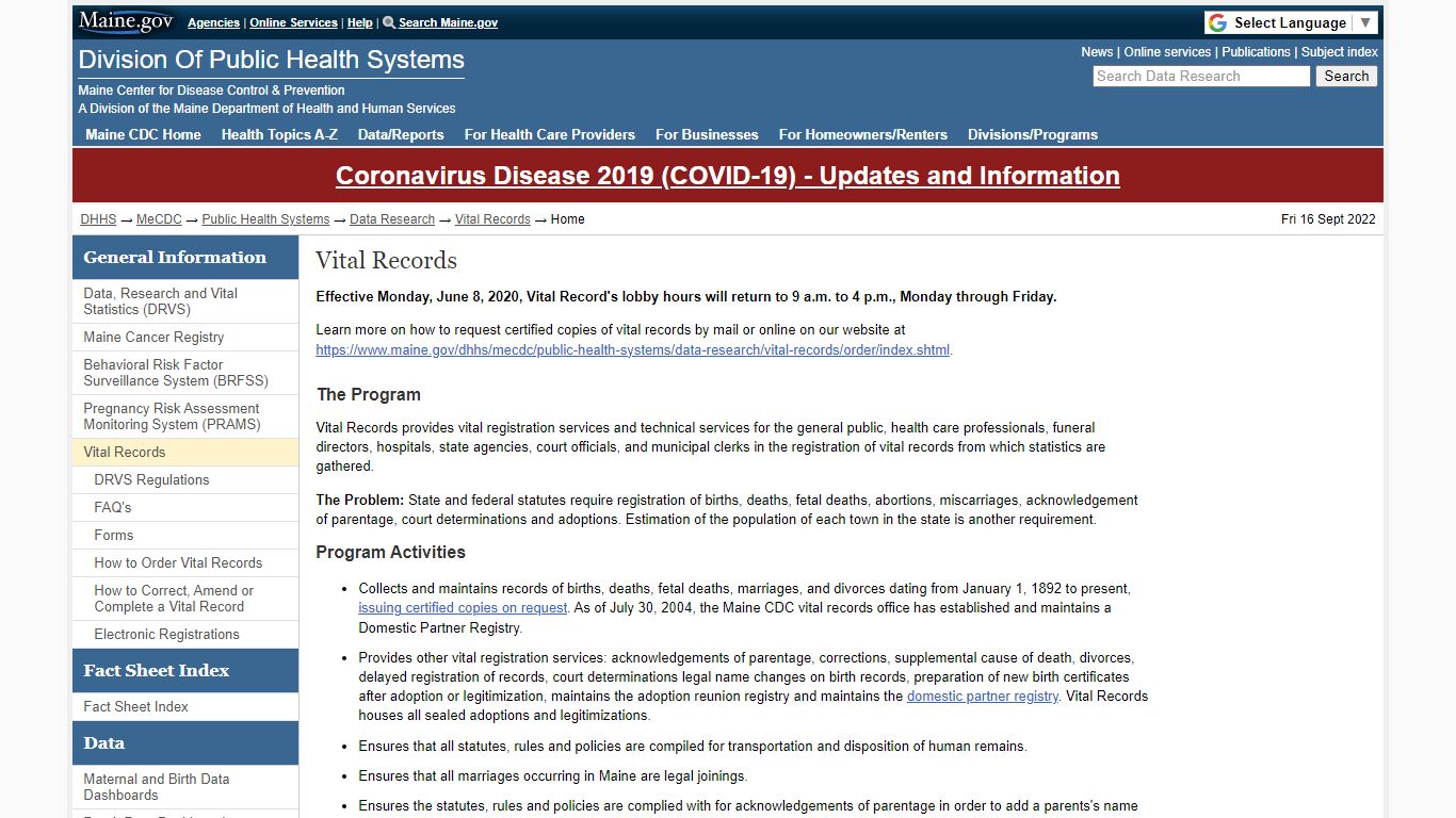 Office of Data, Research, and Vital Statistics | MeCDC - Maine